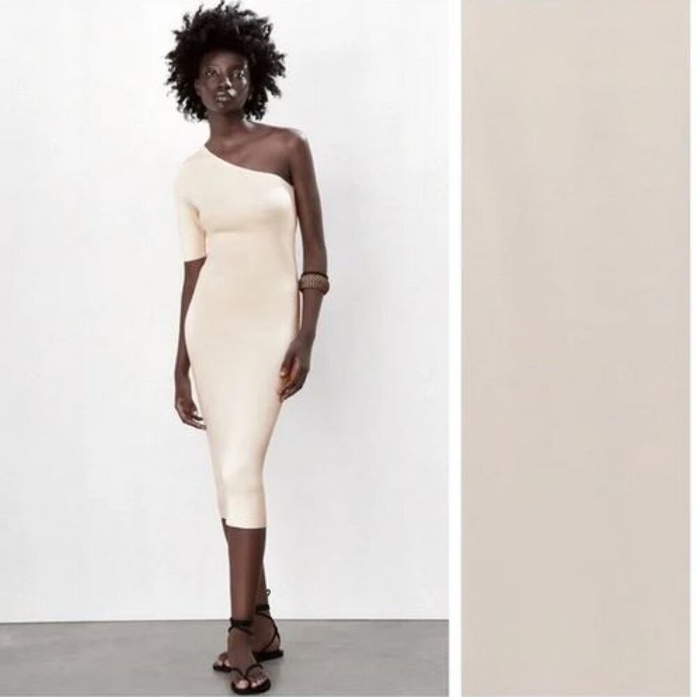 Zara Cream Asymmetric Knit Dress, NWT, S